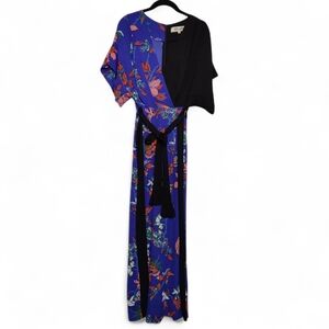DIANE VON FURSTENBERG DVF Floral Jumpsuit 2 Belted Chiffon Wrap Blue